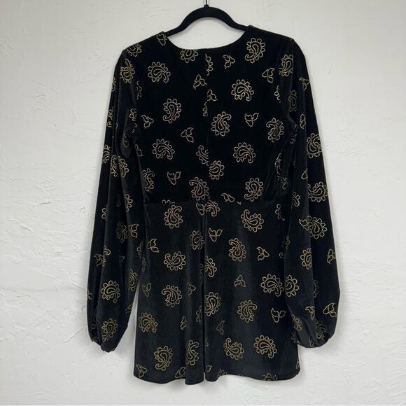 Revolve Tularosa Black Corduroy Gold Paisley Studded Mini Dress Womens S Boho - Picture 4 of 10